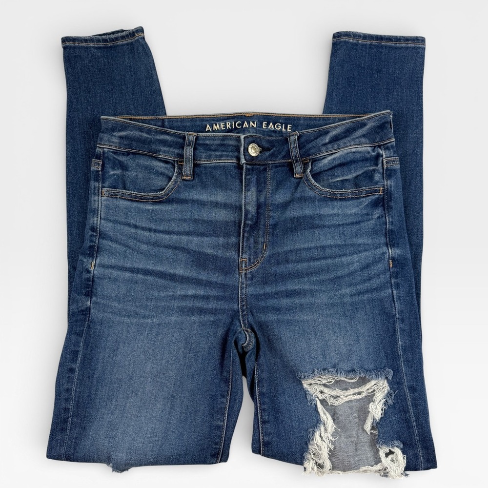 AMERICAN EAGLE Hi-Rise Jegging Jeans Womens 6 Blue Distressed Denim Skinny